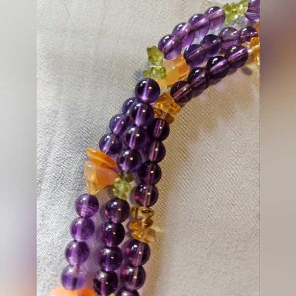 FP CHINA 925 Amethyst and Quartz 3 Strand Beaded Necklace - Picture 5 of 7